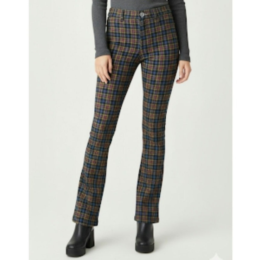 American Eagle Plaid Pants Flare Leg 00 Womens Multicolor Boho Art Deco Classic